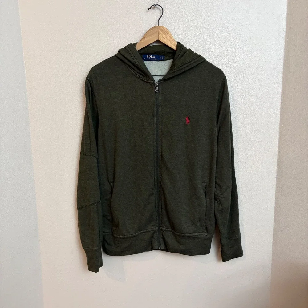 Polo Ralph Lauren Full Zip Hoodie Small Olive Green Performance Activewear